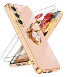 LeYi for Samsung Galaxy S26 FE Case: with 2 Pack Tempered Glass Screen Protector and Rotatable Ring Holder Magnetic Kickstand, Plating Rose Gold Edge Cas