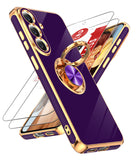 LeYi for Samsung Galaxy S26 FE Case: with 2 Pack Tempered Glass Screen Protector and Rotatable Ring Holder Magnetic Kickstand, Plating Rose Gold Edge Cas