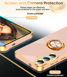 LeYi for Samsung Galaxy S26 FE Case: with 2 Pack Tempered Glass Screen Protector and Rotatable Ring Holder Magnetic Kickstand, Plating Rose Gold Edge Cas