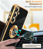 LeYi for Samsung Galaxy S26 FE Case: with 2 Pack Tempered Glass Screen Protector and Rotatable Ring Holder Magnetic Kickstand, Plating Rose Gold Edge Cas