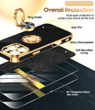 LeYi for Iphone 16 Pro Max Case: with 2 Pack Tempered Glass Screen Protector and Rotatable Ring Holder Magnetic Kickstand, Plating Rose Gold Edge Case
