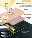 LeYi for Iphone 16 Pro Case: with 2 Pack Tempered Glass Screen Protector and Rotatable Ring Holder Magnetic Kickstand, Plating Rose Gold Edge Case