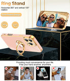 LeYi for Iphone 16 Pro Case: with 2 Pack Tempered Glass Screen Protector and Rotatable Ring Holder Magnetic Kickstand, Plating Rose Gold Edge Case