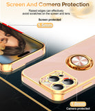 LeYi for Iphone 16 Pro Case: with 2 Pack Tempered Glass Screen Protector and Rotatable Ring Holder Magnetic Kickstand, Plating Rose Gold Edge Case