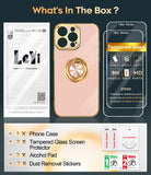 LeYi for Iphone 16 Pro Case: with 2 Pack Tempered Glass Screen Protector and Rotatable Ring Holder Magnetic Kickstand, Plating Rose Gold Edge Case