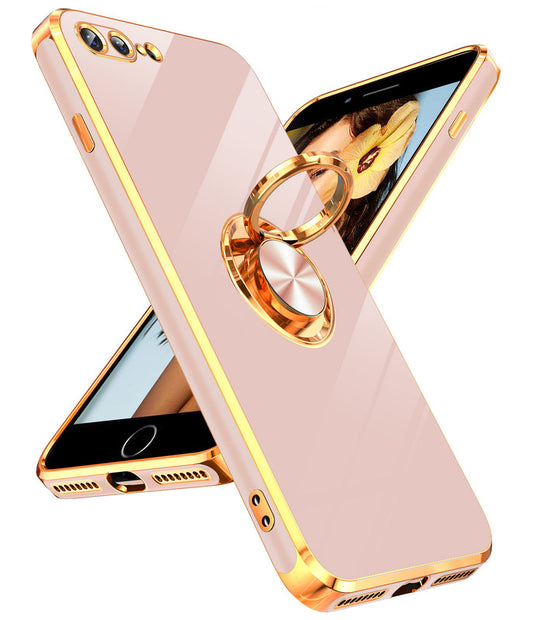 LeYi for iPhone 7/8 Plus Case: Rotatable Ring Holder Magnetic Kickstand, Plating Rose Gold Edge Case