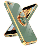 LeYi for iPhone SE 2020 Case: Rotatable Ring Holder Magnetic Kickstand, Plating Rose Gold Edge Case