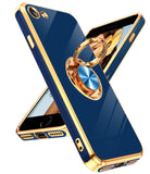 LeYi for iPhone SE 2020 Case: Rotatable Ring Holder Magnetic Kickstand, Plating Rose Gold Edge Case