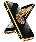 LeYi for iPhone SE 2020 Case: Rotatable Ring Holder Magnetic Kickstand, Plating Rose Gold Edge Case