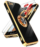 LeYi for iphone 7/8/SE Case: with 2 Pack Tempered Glass Screen Protector and Rotatable Ring Holder Magnetic Kickstand, Plating Rose Gold Edge Case