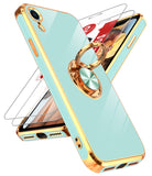 LeYi for iPhone XR Case: with 2 Pack Tempered Glass Screen Protector and Rotatable Ring Holder Magnetic Kickstand, Plating Rose Gold Edge Case