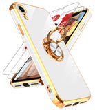 LeYi for iPhone XR Case: with 2 Pack Tempered Glass Screen Protector and Rotatable Ring Holder Magnetic Kickstand, Plating Rose Gold Edge Case