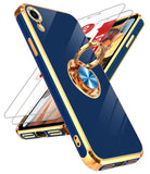 LeYi for iPhone XR Case: with 2 Pack Tempered Glass Screen Protector and Rotatable Ring Holder Magnetic Kickstand, Plating Rose Gold Edge Case