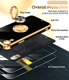 LeYi for iPhone XR Case: with 2 Pack Tempered Glass Screen Protector and Rotatable Ring Holder Magnetic Kickstand, Plating Rose Gold Edge Case