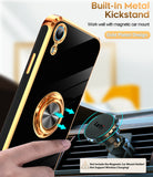 LeYi for iPhone XR Case: with 2 Pack Tempered Glass Screen Protector and Rotatable Ring Holder Magnetic Kickstand, Plating Rose Gold Edge Case
