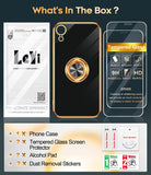 LeYi for iPhone XR Case: with 2 Pack Tempered Glass Screen Protector and Rotatable Ring Holder Magnetic Kickstand, Plating Rose Gold Edge Case