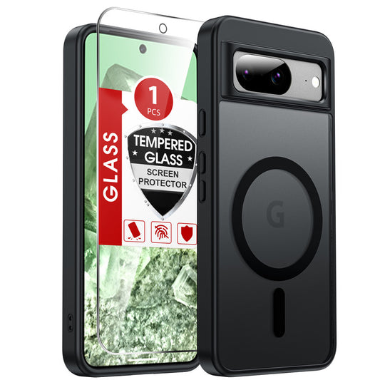 LeYi for Pixel 8 Case: Google Pixel 8 Phone Case [Magnet Fit] with [1 Packs] Screen Protector, Raised Camera Guard Slim Matte Translucent Smooth Soft-Touch Funda para Pixel8