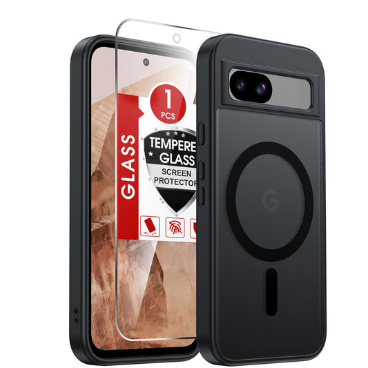 LeYi for Pixel 8A Case: Google Pixel 8A Phone Case [Magnet Fit] with [1 Packs] Screen Protector, Raised Camera Guard Slim Matte Translucent Smooth Soft-Touch Funda para Pixel8 A
