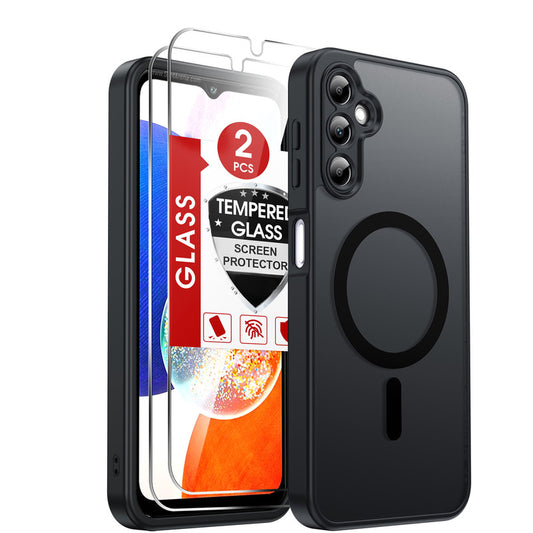 LeYi for Samsung Galaxy A14 5G Case: Galaxy A14 5G Phone Case [Magnet Fit] with [2 Packs] Screen Protector, Raised Camera Guard Slim Matte Translucent Smooth Soft-Touch Funda para A 14