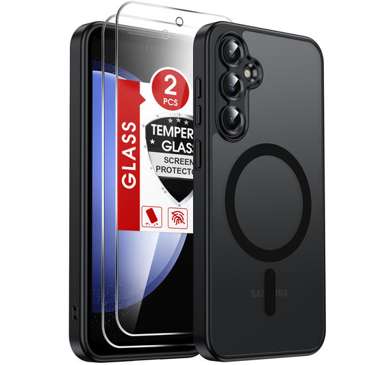 LeYi for Samsung Galaxy S23-FE Case: Samsung S23 FE Phone Case [Magnet Fit] with [2 Packs] Screen Protector, Raised Camera Guard Slim Matte Translucent Smooth Soft-Touch Funda para S23 FE