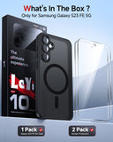 LeYi for Samsung Galaxy S23-FE Case: Samsung S23 FE Phone Case [Magnet Fit] with [2 Packs] Screen Protector, Raised Camera Guard Slim Matte Translucent Smooth Soft-Touch Funda para S23 FE