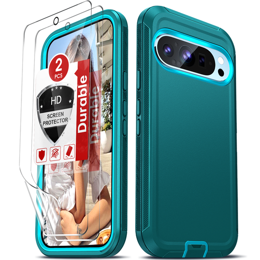 LeYi for Google-Pixel-9 Case with Screen Protector X2, Google Pixel 9 Case 3 in 1 Rugged Shockproof Android Cover Funda Pixel9