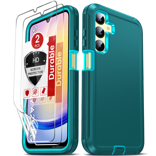 LeYi for Samsung-Galaxy-A25-5G Case with Screen Protector X2, Samsung Galaxy A25 5G Case 3 in 1 Rugged Shockproof Android Cover Funda A25 5G