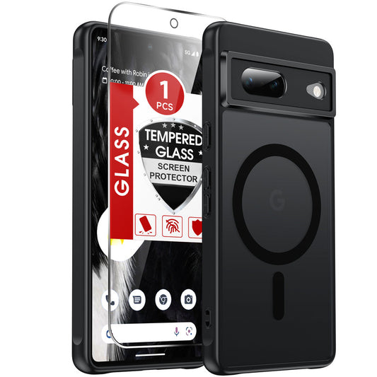 LeYi for Google Pixel-7 Case: Google Pixel 7 Phone Case [Magnet Fit] with [2 Packs] Screen Protector, Raised Camera Guard Slim Matte Translucent Smooth Soft-Touch Funda para Pixel 7
