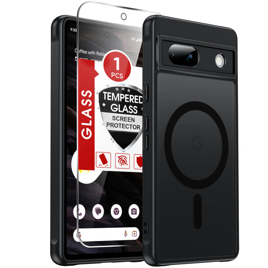 LeYi for Google Pixel-7A Case: Google Pixel 7A Phone Case [Magnet Fit] with [2 Packs] Screen Protector, Raised Camera Guard Slim Matte Translucent Smooth Soft-Touch Funda para Pixel 7A