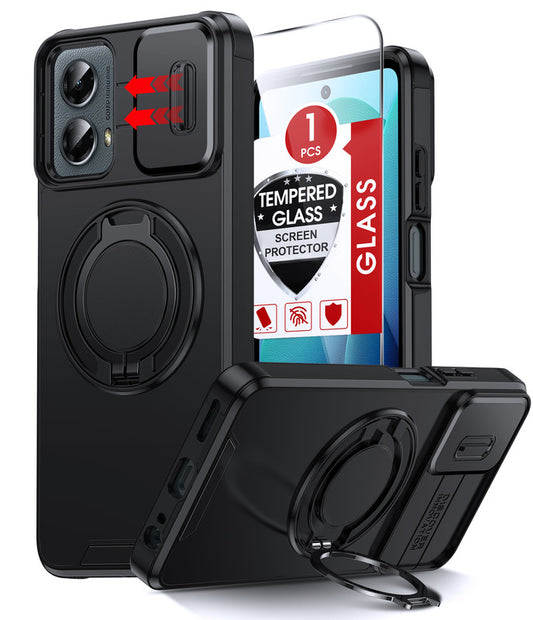 LeYi for Moto G 5G-2024 Case: with Slide Camera Cover and Screen Protector, [Military-Grade] Cellphone Case Cover with Magnetic Ring Kickstand for Moto G 5G 2024