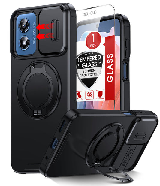 LeYi for Moto G-Play 2024 Case: with Slide Camera Cover and Screen Protector, [Military-Grade] Cellphone Case Cover with Magnetic Ring Kickstand for Moto G Play 2024