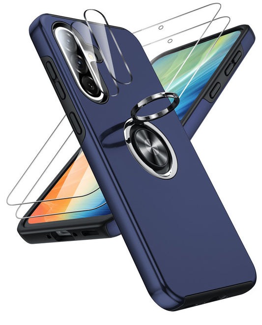 LeYi for Samsung Galaxy A56 5G Case with Glass Screen Protector and Lens Protector, Shockproof Heavy Duty Protective Slim Fit Samsung Galaxy A56 5G Cell Phone Case Cover with Rotatable Ring Holder Magnetic Kickstand for Women