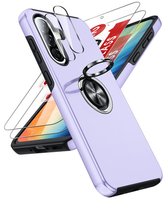 LeYi for Samsung Galaxy A36 5G Case with Glass Screen Protector and Lens Protector, Shockproof Heavy Duty Protective Slim Fit Samsung Galaxy A36 5G Cell Phone Case Cover with Rotatable Ring Holder Magnetic Kickstand for Women