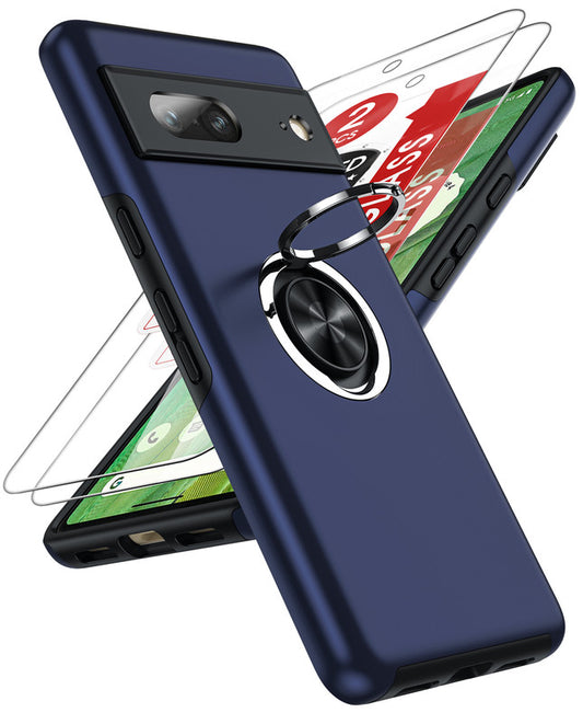 LeYi for Google Pixel 7 Case with Glass Screen Protector, Shockproof Heavy Duty Protective Slim Fit Google Pixel 7 Cell Phone Case Cover with Rotatable Ring Holder Magnetic Kickstand for Women