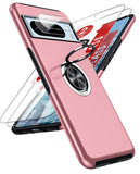 LeYi for Google Pixel 8 Pro Case with Glass Screen Protector and Lens Protector, Shockproof Heavy Duty Protective Slim Fit Google Pixel 8 Pro Cell Phone Case Cover with Rotatable Ring Holder Magnetic Kickstand for Women