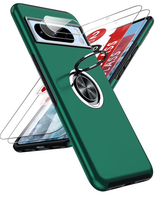 LeYi for Google Pixel 8 Pro Case with Glass Screen Protector and Lens Protector, Shockproof Heavy Duty Protective Slim Fit Google Pixel 8 Pro Cell Phone Case Cover with Rotatable Ring Holder Magnetic Kickstand for Women
