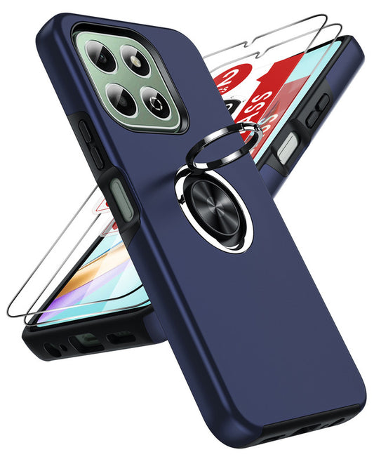 LeYi for Honor X6b 4G Case with Glass Screen Protector, Shockproof Heavy Duty Protective Slim Fit Honor X6b 4G Cell Phone Case Cover with Rotatable Ring Holder Magnetic Kickstand for Women