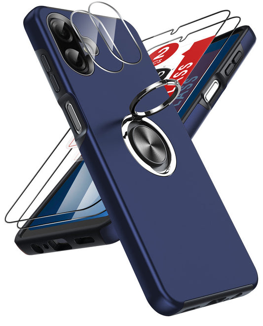 LeYi for Samsung Galaxy A07 4G Case with Glass Screen Protector and Lens Protector, Shockproof Heavy Duty Protective Slim Fit Samsung Galaxy A07 4G Cell Phone Case Cover with Rotatable Ring Holder Magnetic Kickstand for Women