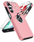LeYi for Samsung Galaxy A16 5G Case with Glass Screen Protector and Lens Protector, Shockproof Heavy Duty Protective Slim Fit Samsung Galaxy A16 5G Cell Phone Case Cover with Rotatable Ring Holder Magnetic Kickstand for Women