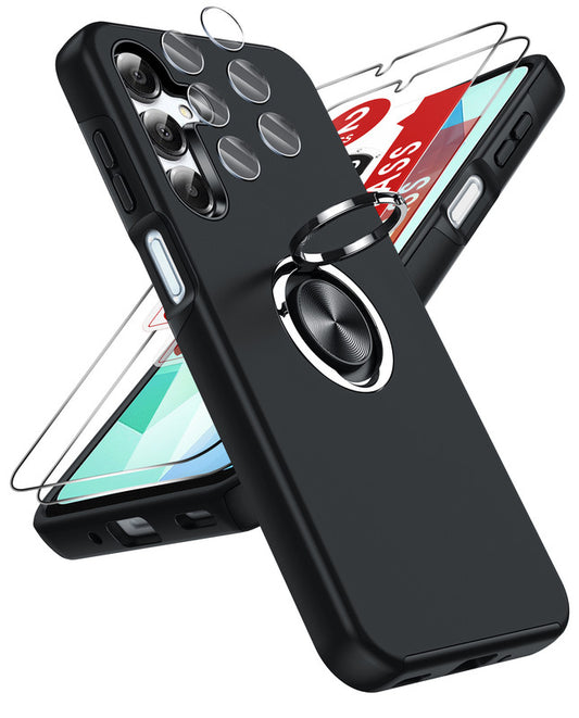 LeYi for Samsung Galaxy A16 5G Case with Glass Screen Protector and Lens Protector, Shockproof Heavy Duty Protective Slim Fit Samsung Galaxy A16 5G Cell Phone Case Cover with Rotatable Ring Holder Magnetic Kickstand for Women