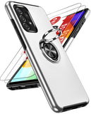 LeYi for Samsung Galaxy A52 5G Case with Glass Screen Protector, Shockproof Heavy Duty Protective Slim Fit Samsung Galaxy A52 5G Cell Phone Case Cover with Rotatable Ring Holder Magnetic Kickstand for Women