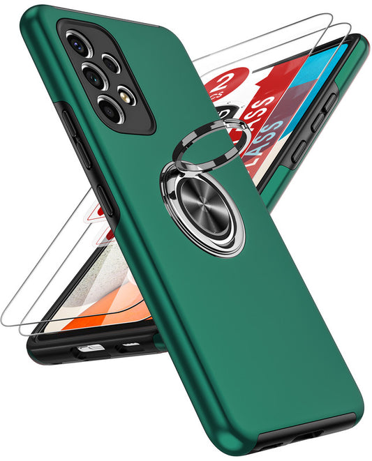 LeYi for Samsung Galaxy A53 5G Case with Glass Screen Protector, Shockproof Heavy Duty Protective Slim Fit Samsung Galaxy A53 5G Cell Phone Case Cover with Rotatable Ring Holder Magnetic Kickstand for Women
