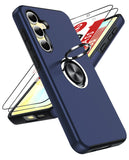 LeYi for Samsung Galaxy S24 FE Case with Glass Screen Protector, Shockproof Heavy Duty Protective Slim Fit Samsung Galaxy S24 FE Cell Phone Case Cover with Rotatable Ring Holder Magnetic Kickstand for Women
