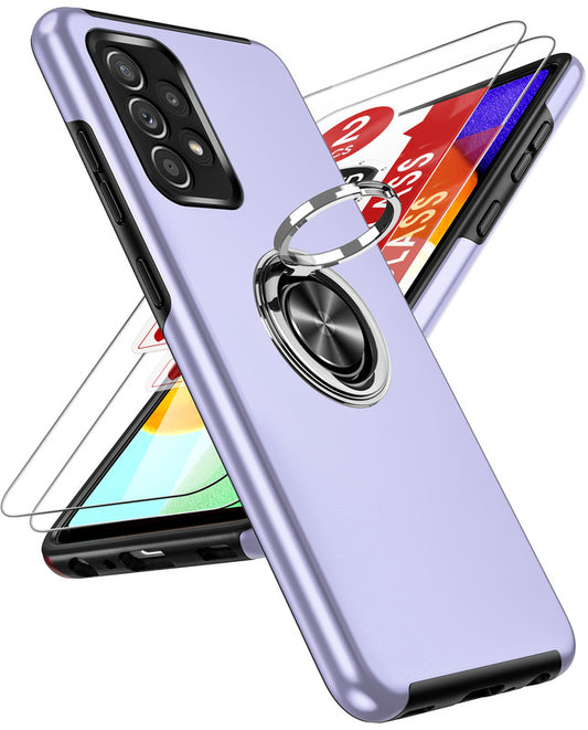 LeYi for Samsung Galaxy A52 5G Case with Glass Screen Protector, Shockproof Heavy Duty Protective Slim Fit Samsung Galaxy A52 5G Cell Phone Case Cover with Rotatable Ring Holder Magnetic Kickstand for Women