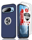 LeYi for Google Pixel 9 Case with Glass Screen Protector, Shockproof Heavy Duty Protective Slim Fit Google Pixel 9 Cell Phone Case Cover with Rotatable Ring Holder Magnetic Kickstand for Women
