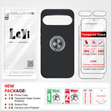 LeYi for Google Pixel 9 Pro XL Case with Glass Screen Protector and Lens Protector, Shockproof Heavy Duty Protective Slim Fit Google Pixel 9 Pro XL Cell Phone Case Cover with Rotatable Ring Holder Magnetic Kickstand for Women