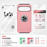 LeYi for Google Pixel 9 Case with Glass Screen Protector, Shockproof Heavy Duty Protective Slim Fit Google Pixel 9 Cell Phone Case Cover with Rotatable Ring Holder Magnetic Kickstand for Women