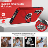 LeYi for Samsung Galaxy S24 FE Case with Glass Screen Protector, Shockproof Heavy Duty Protective Slim Fit Samsung Galaxy S24 FE Cell Phone Case Cover with Rotatable Ring Holder Magnetic Kickstand for Women