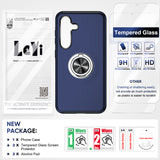 LeYi for Samsung Galaxy S25 Case with Glass Screen Protector, Shockproof Heavy Duty Protective Slim Fit Samsung Galaxy S25 Cell Phone Case Cover with Rotatable Ring Holder Magnetic Kickstand for Women