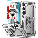 LeYi for Samsung Galaxy S23 Phone Case, Samsung S23 Phone Case with Glass Screen Protector Replacement, Military-Grade Shockproof Magnetic Ring Stand Cell Android Case Cover